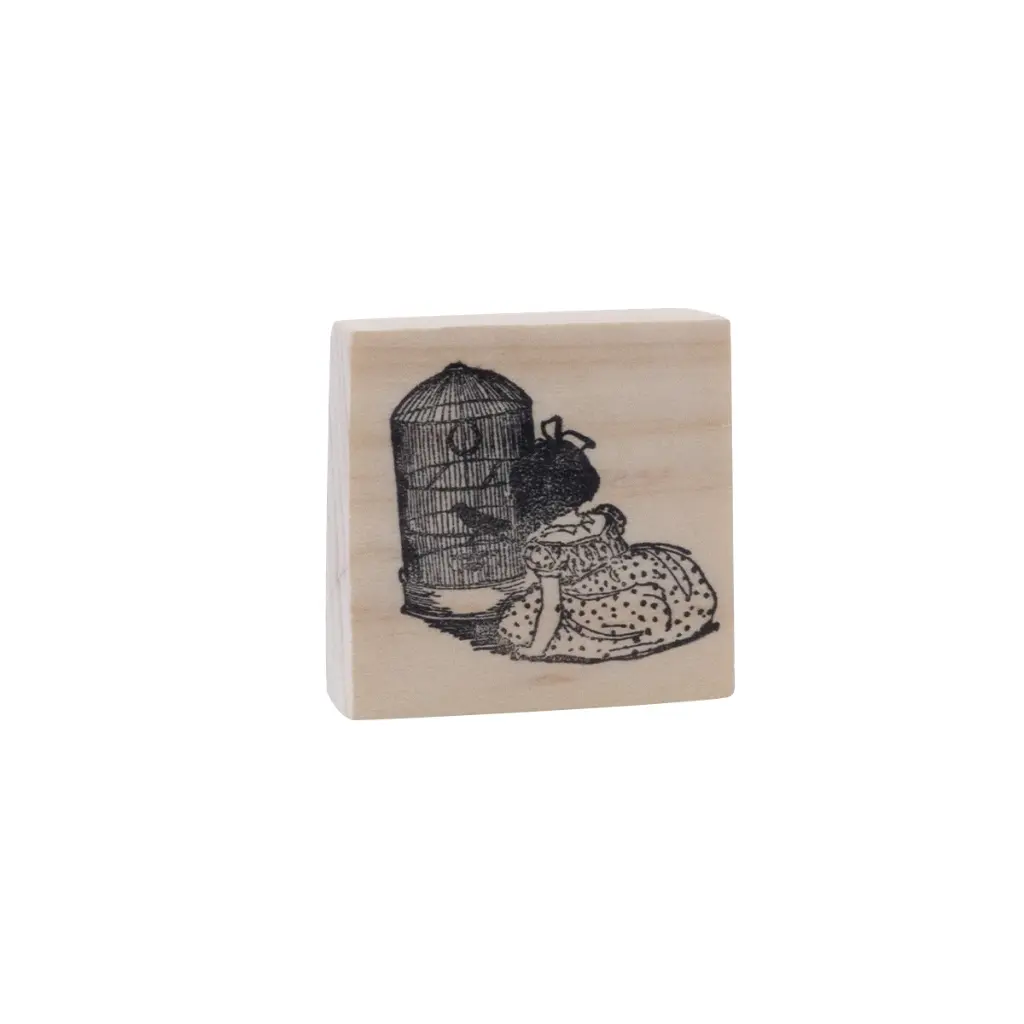 [SCA-HUM-08] Sello niña jugando con un canario