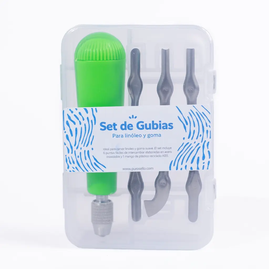 [MG-SGV] Set de gubias verde para linóleo y goma con estuche