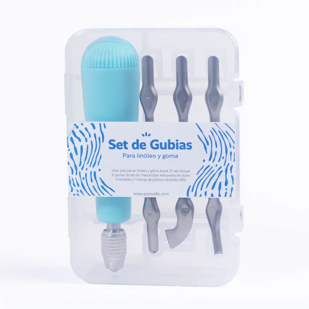[MG-SGM] Set de gubias menta para linóleo y goma con estuche